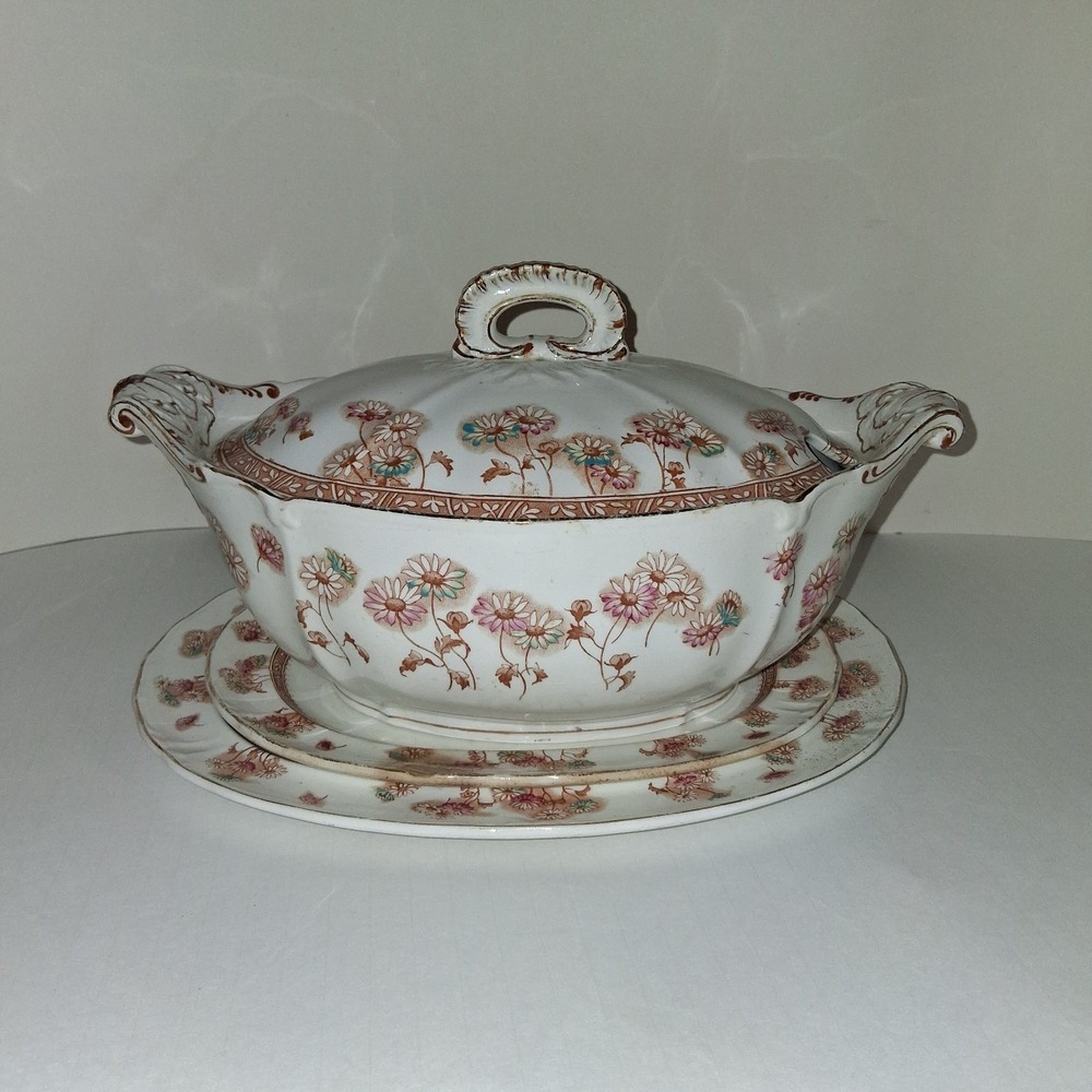 Furnivals Victorian Daisy Covered Transferware Handpainted Soup Tureen 1892-1913